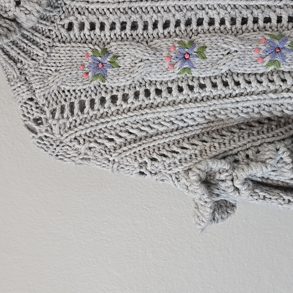 Zara Embroidered Floral Cottagecore Oversized Sweater Ruffle Sleeves Medium - Picture 13 of 15